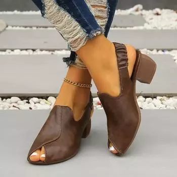 Женские босоножки с открытым носком 2024 года, новые летние туфли на толстом каблуке в римском стиле для женщин, женские туфли-гладиаторы на каблуке для вечеринок и выходов 35 чёрный