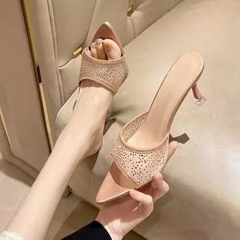 Женские босоножки с открытым носком на высоком каблуке большого размера 2024 года, летние туфли для девочек Peep Comfort Spring на высоком каблуке в стиле ретро с большим бежевым стилетом 35 хаки