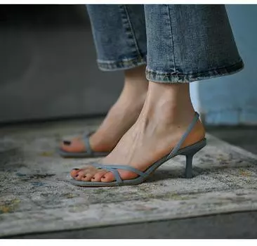 Женские босоножки с открытым носком, женские босоножки, летние элегантные женские туфли на низком каблуке, повседневные женские босоножки на тонком высоком каблуке 34 синий