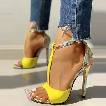 Женские босоножки с Т-образным ремешком на высоком каблуке, босоножки Chaussures Femme, сексуальные туфли для стриптиза, женские туфли на каблуках 2024 года, летняя обувь с открытым носком, женская 36 абрикосовый