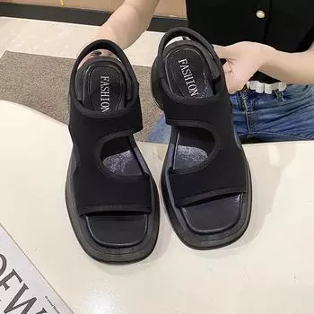 Женские босоножки с толстой подошвой, увеличивающие рост, пляжная обувь, сандалии с открытым носком 35 зелёный