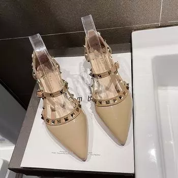 Женские босоножки с заклепками и острым носком, декоративная обувь для весны, новая модная обувь для поездок на работу, на каждый день, универсальная женская обувь 35