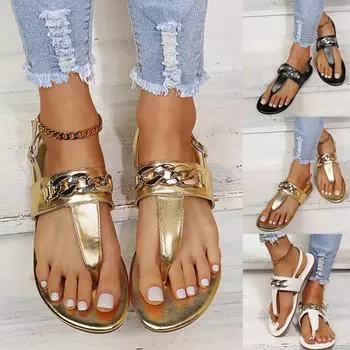 Женские босоножки Sagit Metal на плоском каблуке, вьетнамки и сандалии с плоской подошвой 37 белый