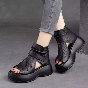 Женские босоножки, сандалии с открытым носком и вырезом, высокие сандалии из искусственной кожи для женщин, повседневные сандалии на массивной платформе с черной молнией 35 абрикосовый