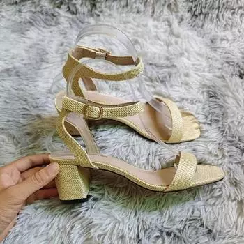 Женские босоножки серебристо-золотистого цвета с открытым носком и ремешком на щиколотке, удобные, с низким блочным каблуком, сексуальные туфли-лодочки для вечернего платья, свадебные туфли 35 золотой