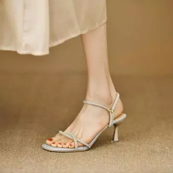 Женские босоножки, сексуальные свадебные туфли с кристаллами, летние новые туфли-лодочки с открытым носком для женщин 2024 года, модные вечерние туфли для женщин 35 золотой