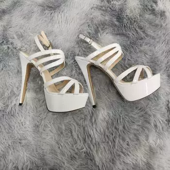 Женские босоножки, сексуальные туфли-лодочки для ночного клуба, ультрамодные, 14 см, супер высокие каблуки, босоножки на платформе с ремешком на щиколотке, туфли для невесты, большой размер 44 35 белый