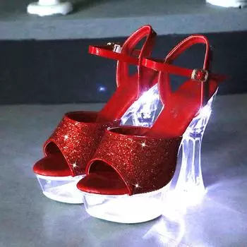 Женские босоножки со светодиодной подсветкой, прозрачный каблук, краска, Pete, водонепроницаемые сандалии на шпильке со стразами, блестящие, LFD-10365-36A 35