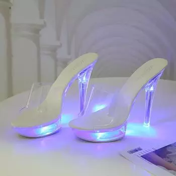 Женские босоножки со светодиодной подсветкой, туфли на прозрачном каблуке, сексуальные туфли на каблуке со светодиодной подсветкой, 15 см, LFD-190 35