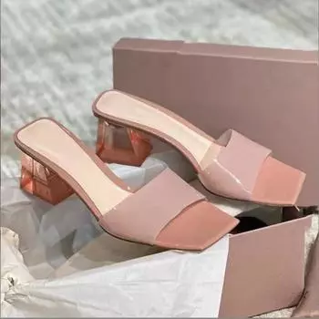 Женские босоножки Temperament 2024 года, летние новые модные французские повседневные простые женские тапочки с толстым каблуком и открытым носком 35 розовый