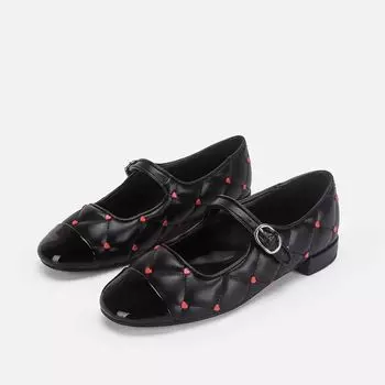 Женские босоножки TRAF на низком каблуке с цветными блоками, винтажные туфли в форме сердца с горошком, балетки 2024 года, черные женские балетки на плоской подошве 36