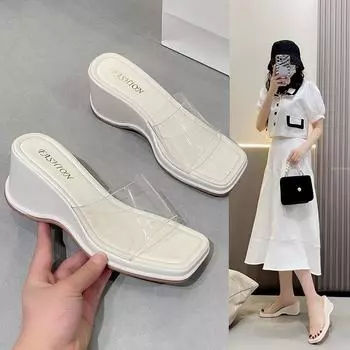 Женские босоножки, туфли на высоком каблуке, шлепанцы, летняя обувь, туфли-лодочки, сандалии, прозрачные слайды, mujer 35 чёрный