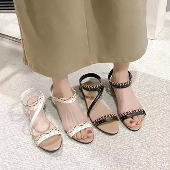 Женские босоножки в стиле бохо, летние, цветные, блокирующие, для прогулок, женская обувь на танкетке, на низком каблуке, повседневные босоножки для женщин 36