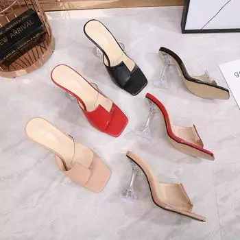 Женские босоножки в тон «рыбий рот», модные повседневные женские босоножки на прозрачном высоком каблуке большого размера, WZ 35 чёрный