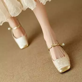 Женские босоножки золотистого цвета Shing Mary Jane Ballet Shoes весна-лето-осень Элегантные туфли на плоской подошве с имитацией жемчуга для отдыха на природе 34 чёрный
