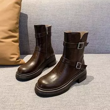 Женские ботильоны 0, осенние женские повседневные туфли, женская плоская модная платформа, круглый носок, пряжка, ремешок, прочные, удобные 35
