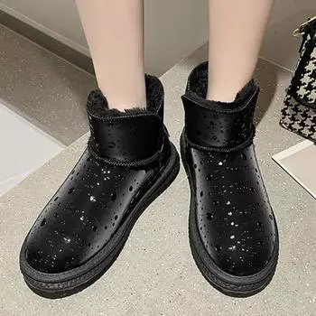 Женские ботильоны 2024 года, модные женские ботинки на плоской платформе с рисунком в блестящие точки, теплые плюшевые женские водонепроницаемые зимние ботинки 36 бежевый