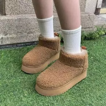 Женские ботильоны 2024 года, новые теплые зимние домашние хлопковые ботинки, удобные классические зимние ботинки на толстой подошве, Botas Femininas 34 бежевый