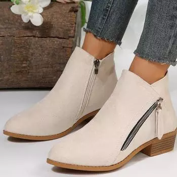 Женские ботильоны 2024 года, осенние замшевые ботинки, женская мода, размер 43, ботинки на платформе с боковой молнией, ботильоны на каблуке, женская обувь 36 грязно-белый