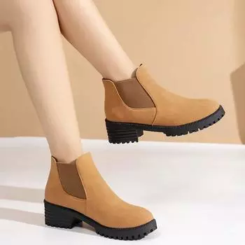 Женские ботильоны 2024 осень-зима модный бренд ретро круглые женские ботинки повседневные удобные без застежек на щиколотку женская обувь для отдыха 35 коричневый