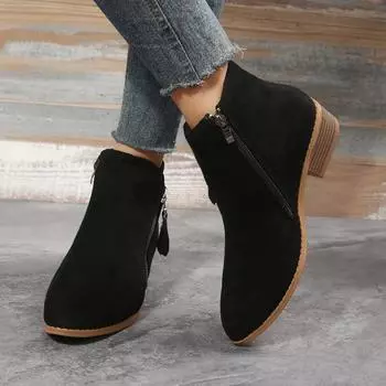Женские ботильоны 2024 Весна Винтаж Молния Каблук Короткие сапоги для женщин Модные повседневные туфли на толстом каблуке Одинарные женские ботинки 36 темно-синий