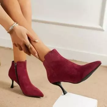 Женские ботильоны 2025 года, зимние модные ботинки с острым носком, на тонком каблуке, повседневные туфли с боковой молнией, большие размеры 36-43 36 зелёный