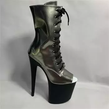 Женские ботильоны 20 см, обувь на платформе, пикантные туфли-лодочки для ночного клуба и косплея, туфли на тонком каблуке с открытым носком 34 серебряный