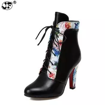 Женские ботильоны, большие размеры 34-43, высокий каблук-шпилька, молния, круглый носок, классические новые модные женские туфли, цвет черный, белый, красный, 785 3 чёрный