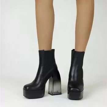 Женские ботильоны, ботинки челси с квадратным носком на толстом высоком каблуке и платформе, женская модная обувь, зимняя обувь розового, красного, синего цвета 41 36 чёрный