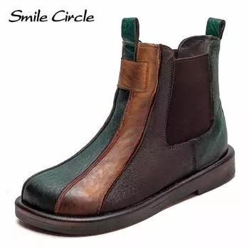 Женские ботильоны «Челси» из натуральной кожи с круглым носком и цветными блоками, модные удобные повседневные ботинки 35 зелёный