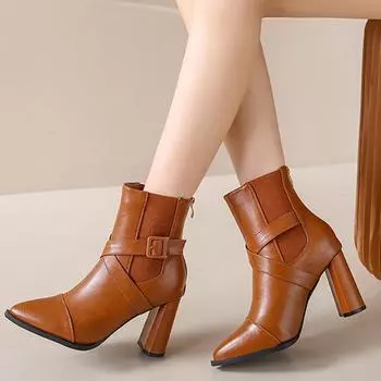 Женские ботильоны «челси» на высоком каблуке, массивная зимняя зимняя обувь на молнии, модная сексуальная женская обувь с острым носком на молнии, готическая женская обувь 35 чёрный