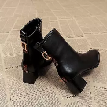 Женские ботильоны Combat Ankle Boots на меху, элегантные, на среднем каблуке, женские короткие туфли в стиле панк, коричневые ботинки, осенние ботинки высокого качества 34