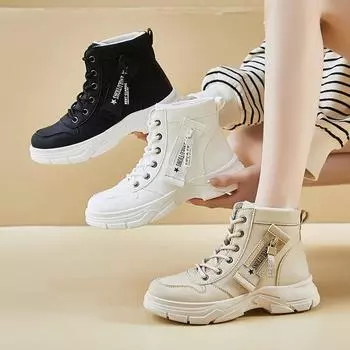 Женские ботильоны Combat на шнуровке, ботинки на толстой платформе, короткие ботинки из искусственной кожи с круглым носком для женщин, осень-зима, ботинки Combat без застежек 35 хаки
