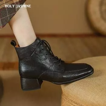 Женские ботильоны для отдыха из натуральной кожи 2024 года, новые модные туфли с боковой молнией, женские повседневные уличные мотоциклетные ботинки 34 чёрный