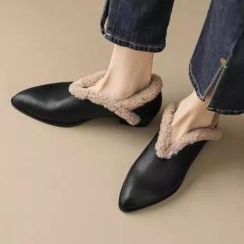Женские ботильоны для снега, элегантные, с острым носком, теплые, короткие, плюшевые, на среднем каблуке, женские, зимние, новые, 2025, трендовые, модные, ботинки Челси 35 чёрный