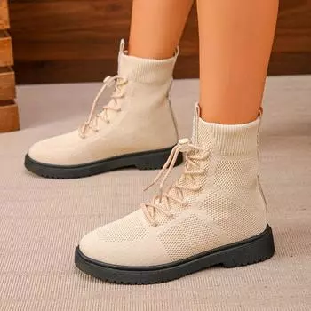 Женские ботильоны из эластичного трикотажа Nueva Moda, удобные антидеслизантные ботфорты для повседневной носки 36 бежевый
