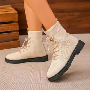 Женские ботильоны из эластичного трикотажа Nueva Moda, удобные антидеслизантные ботфорты для повседневной носки 36 бежевый