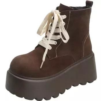 Женские ботильоны из флока, зимние теплые меховые кроссовки на толстом каблуке, нескользящие панковские туфли на шнуровке, 8 см, дышащие, высокие, на платформе, мотоциклетные ботинки 34 жёлтый