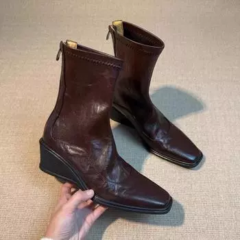 Женские ботильоны из искусственной кожи, элегантные женские коричневые, черные, с застежкой-молнией сзади, на низком каблуке, модные, с квадратным носком 35 чёрный