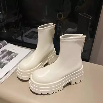 Женские ботильоны из искусственной кожи на толстой платформе с молнией сзади, короткие женские черные панк-сапоги D113 36