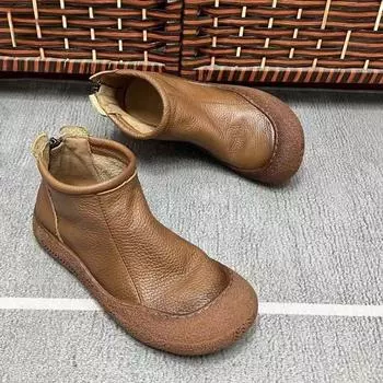 Женские ботильоны из искусственной кожи на плоской подошве, мягкие туфли-оксфорды на молнии в стиле ретро, удобные зимние ботинки 35 коричневый