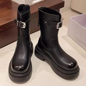 Женские ботильоны из массивной кожи, зима 2025, новые мотоциклетные ботинки в стиле ретро в готическом стиле, трендовые нескользящие зимние ботинки Chelsea Mujer 35 коричневый