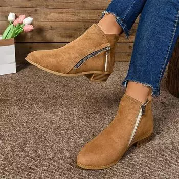 Женские ботильоны из массивной замши, дизайнерские замшевые туфли на среднем каблуке, осенняя женская прогулочная обувь 2024 года, туфли-лодочки, платье, челси, Botas Mujer 36 коричневый