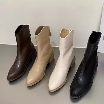 Женские ботильоны из мягкой кожи с острым носком, модные короткие ботильоны с застежкой-молнией сзади, женские ботинки в стиле ретро на осень-зиму D79 35