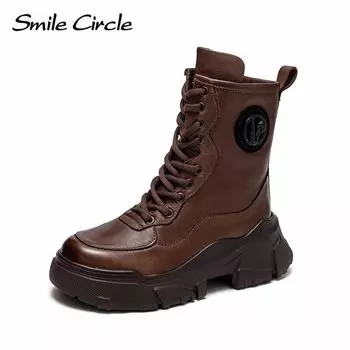 Женские ботильоны из натуральной кожи на массивном каблуке, высокие ботинки на толстой подошве, повседневные женские мотоциклетные ботинки с боковой молнией