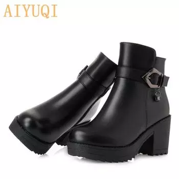 Женские ботильоны из натуральной кожи. Женские сапоги. Тенденционные теплые шерстяные женские сапоги. Сапоги на высоком каблуке.