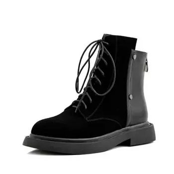 Женские ботильоны из натуральной кожи из коровьей замши с перекрестными ремешками Узкие ботинки Ботинки на платформе 34 чёрный