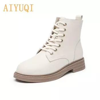 Женские ботильоны из натуральной кожи, подходящие для весны, осени и зимы. Меховые сапоги. Женские трендовые женские короткие ботинки на шнуровке в британском стиле.