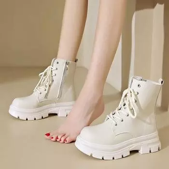 Женские ботильоны из натуральной кожи на толстом высоком каблуке, осень-зима, короткие ботильоны на платформе, повседневное платье 35 чёрный