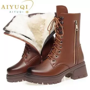 Женские ботильоны из натуральной кожи на платформе, зимние женские сапоги большого размера, женские рыцарские сапоги 35